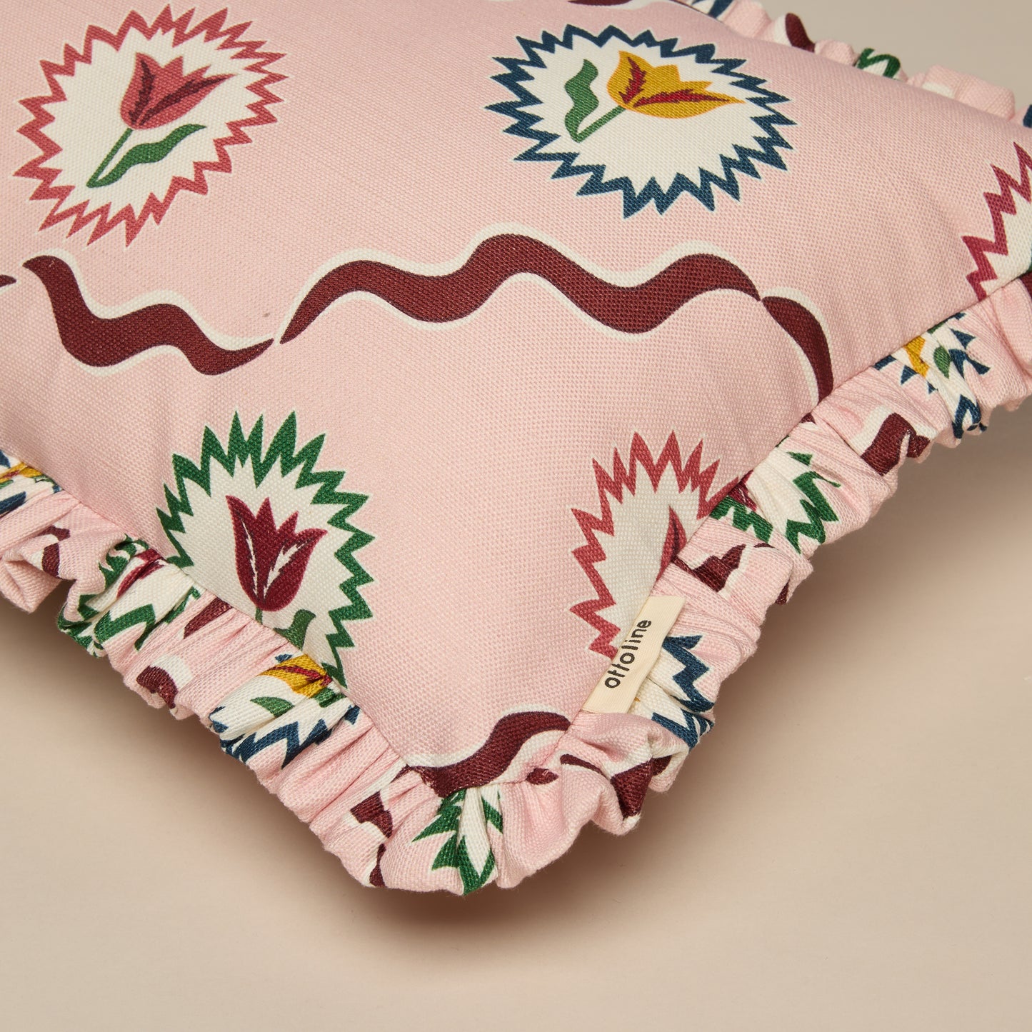 Frilled Cushion Medium: Tulips of Belgravia - Burgundy