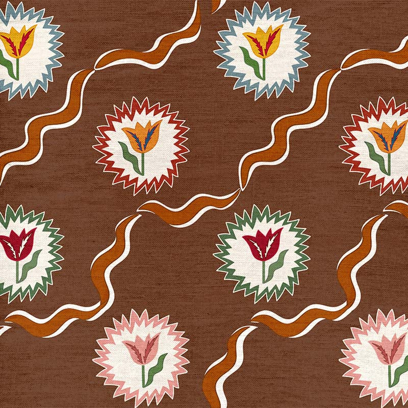 Tulips of Belgravia Fabric - Brown