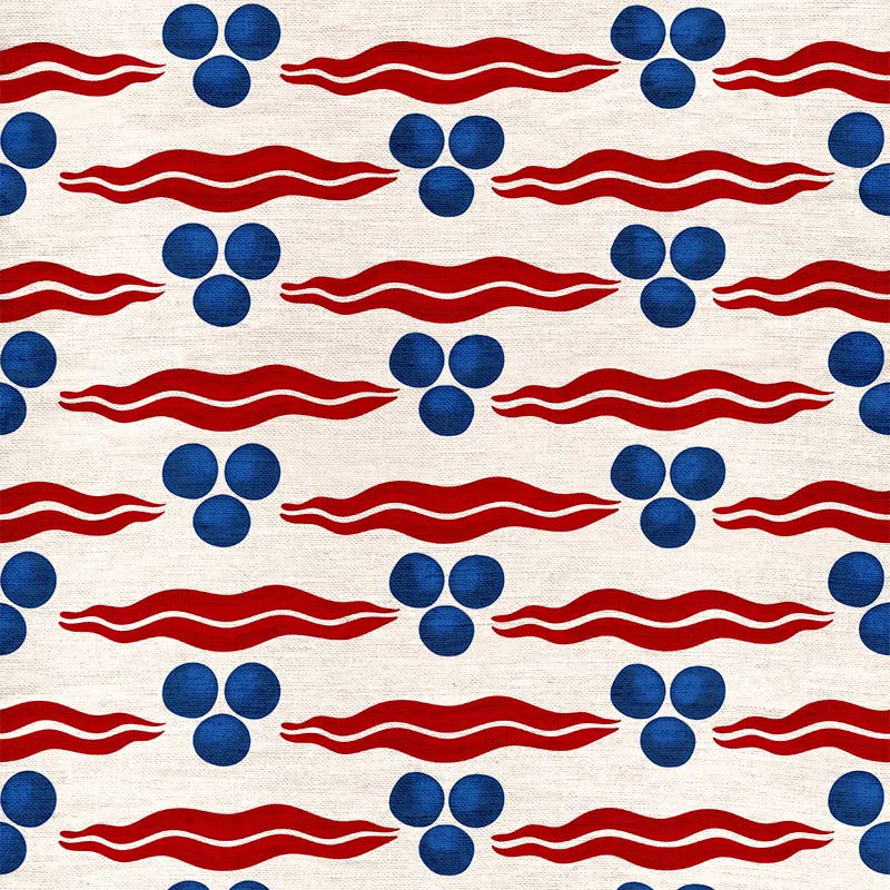 Chintamani Fabric - White, Red and Blue