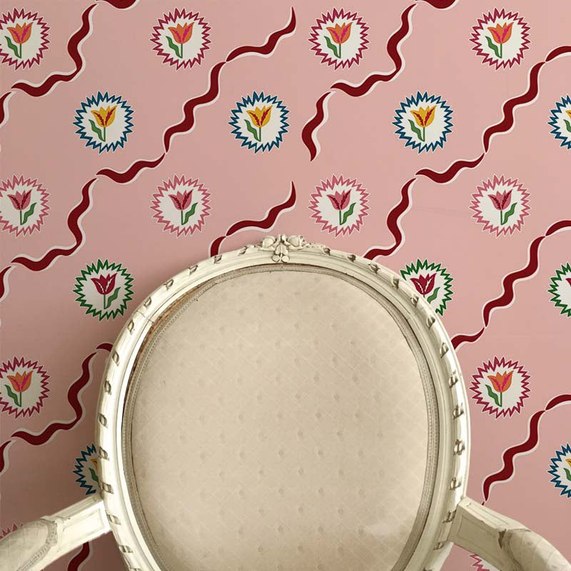 Tulips of Belgravia Wallpaper - Pink and Burgundy