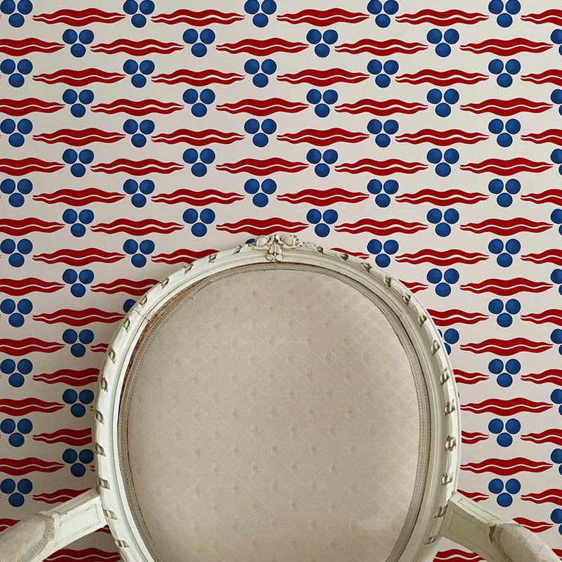 Chintamani Wallpaper - White / Red / Blue
