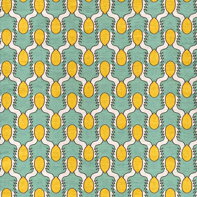 Happy People Fabric - Mint and Yellow