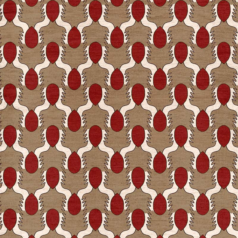 Happy People Fabric - Beige and Red