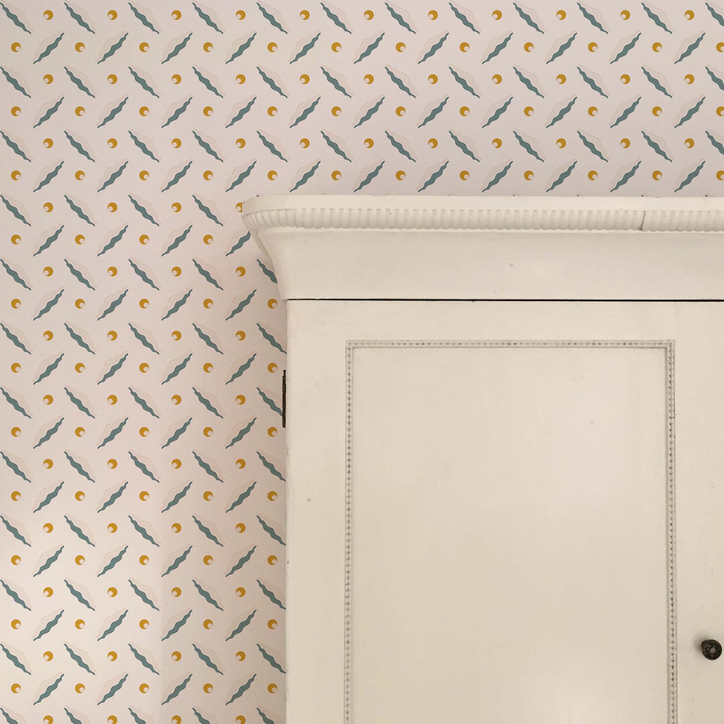 Chintamani Trellis Wallpaper - Mustard and Blue