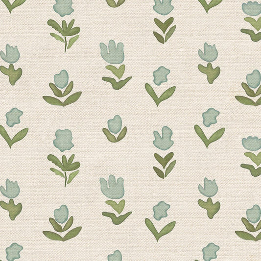 Little Wild Tulips Fabric - Misty Green