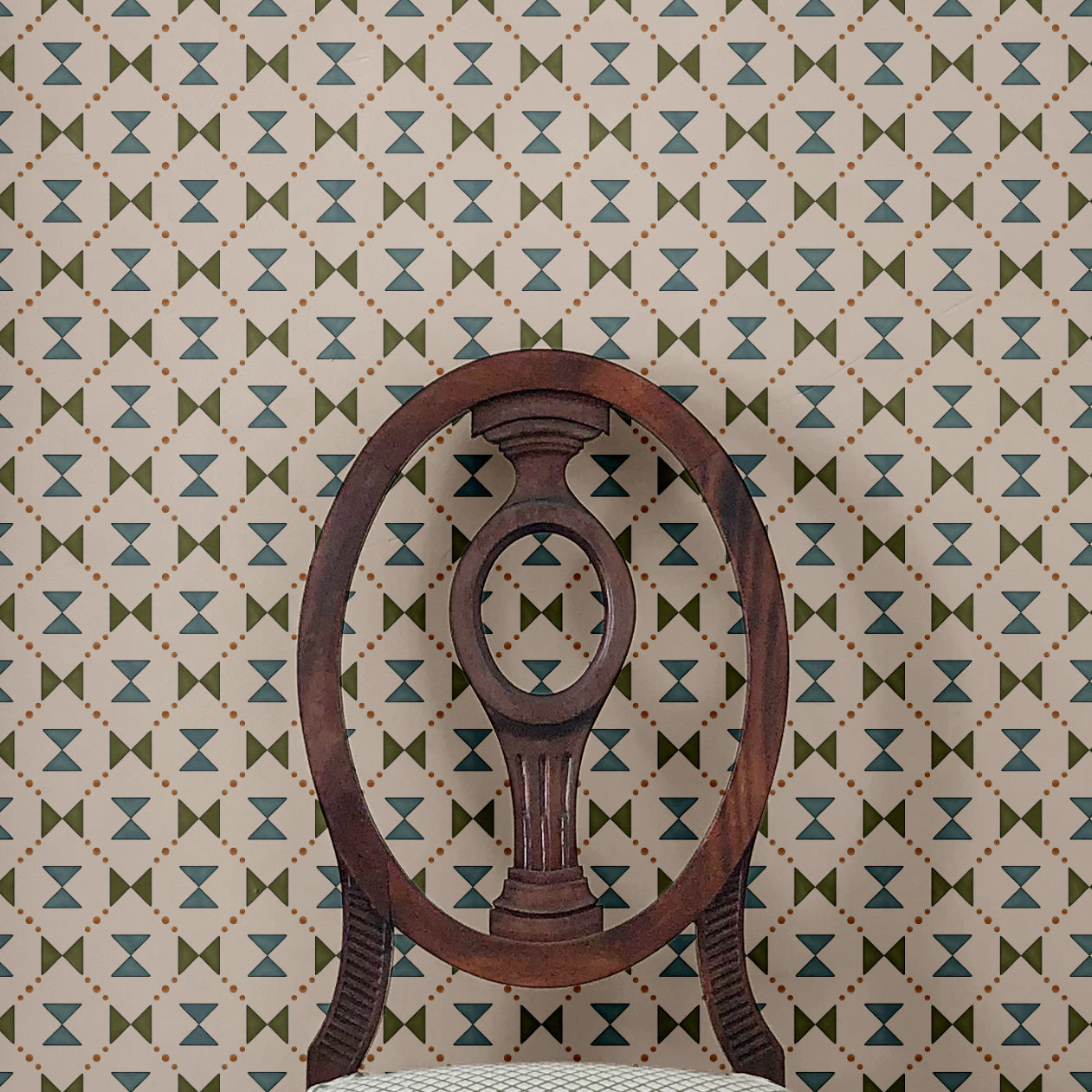 Bow Tie Quilt Wallpaper - Blue and Green