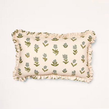 Frilled Cushion Medium: Little Wild Tulips - Misty green