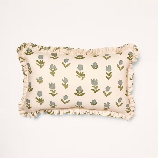 Frilled Cushion Medium: Little Wild Tulips - Misty green