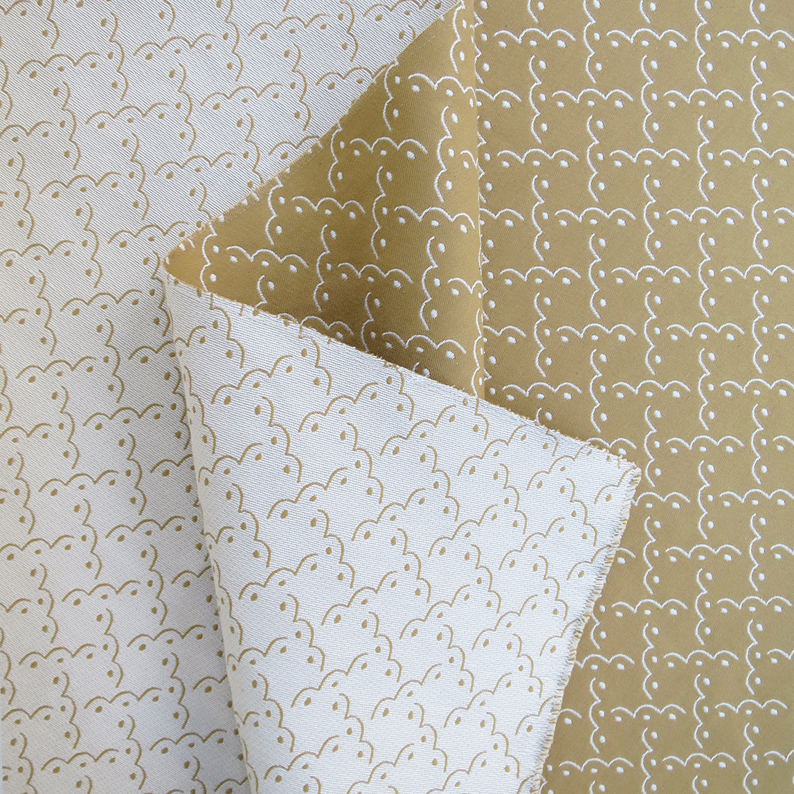 Frogspawn Woven Fabric - Gold and White