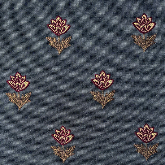 Indian Tulips Woven Fabric - Denim