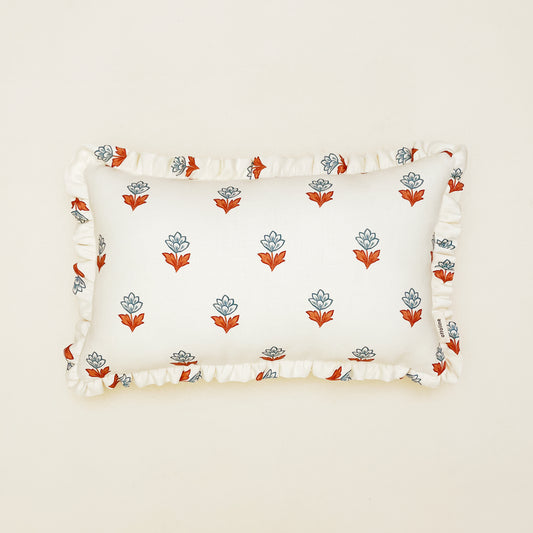 Frilled Cushion Medium: Indian Tulips Blue and Brown