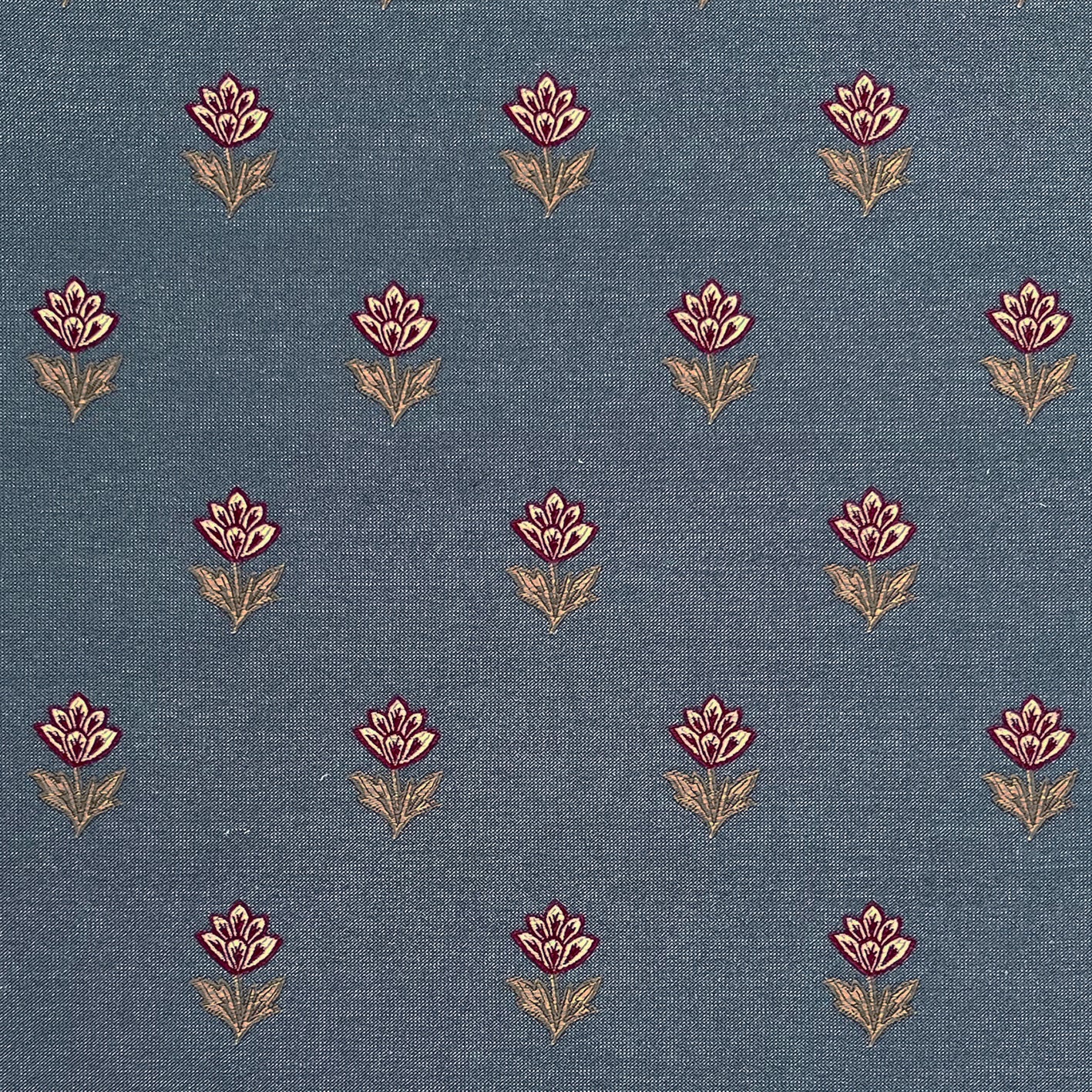 Indian Tulips Woven Fabric - Denim