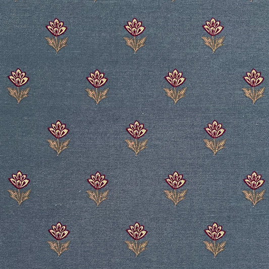 Indian Tulips Woven Fabric - Denim