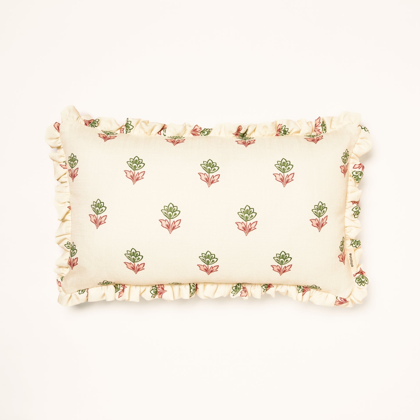 Frilled Cushion Medium: Indian Tulips - Pink and Green