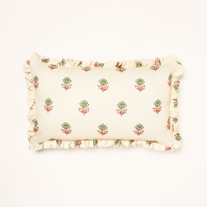 Frilled Cushion Medium: Indian Tulips - Pink and Green