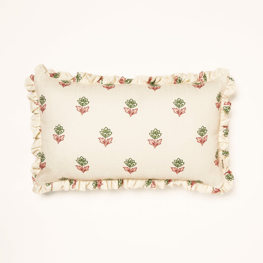 Frilled Cushion Medium: Indian Tulips - Pink and Green