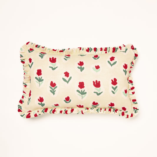 Frilled Cushion Medium: Little Wild Tulips - Red