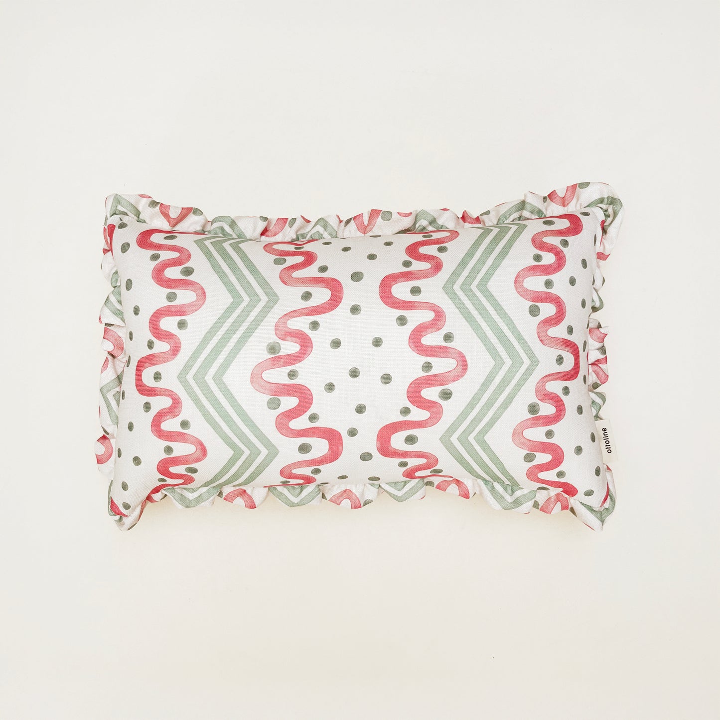 Frilled Cushion Medium: Madame Ziggle - Green and Pink