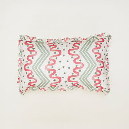 Frilled Cushion Medium: Madame Ziggle - Green and Pink