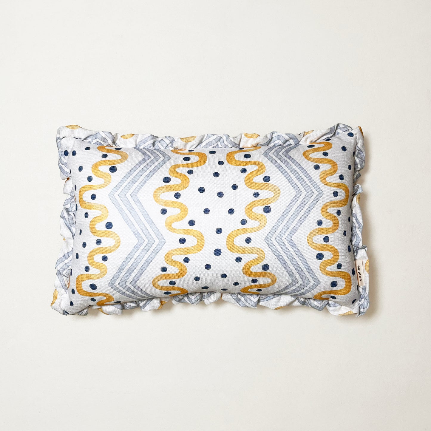 Frilled Cushion Medium: Madame Ziggle - Yellow and Blue