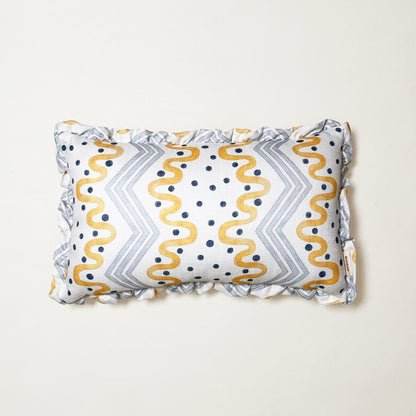 Frilled Cushion Medium: Madame Ziggle - Yellow and Blue
