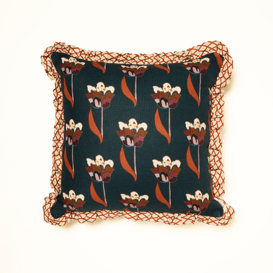 Frilled Cushion Medium: Tulips - Navy Blue