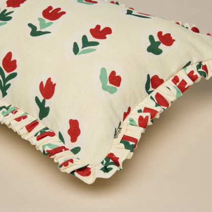 Frilled Cushion Medium: Little Wild Tulips - Red