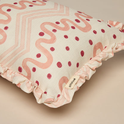 Frilled Cushion Medium: Madame Ziggle - Pink and Coral