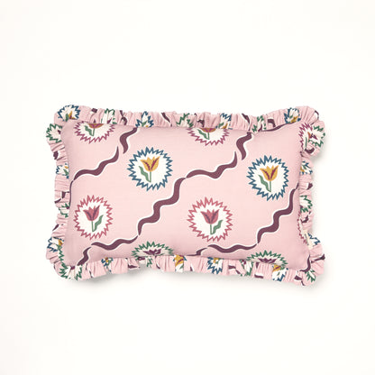 Frilled Cushion Medium: Tulips of Belgravia - Burgundy