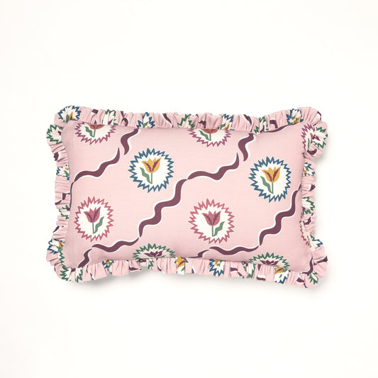 Frilled Cushion Medium: Tulips of Belgravia - Burgundy