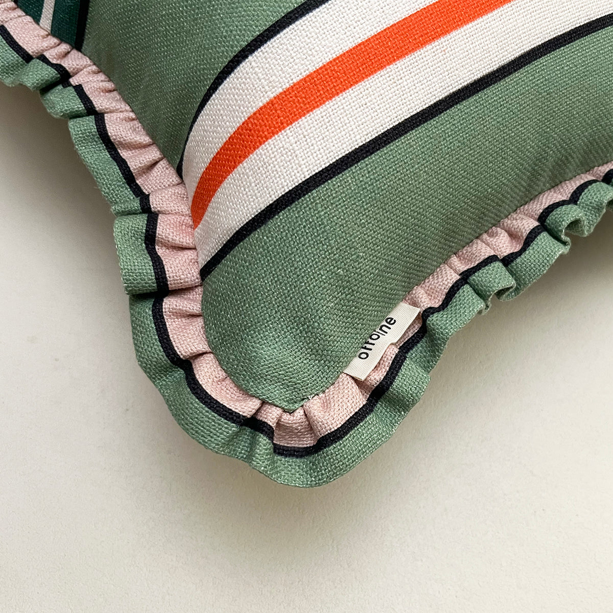 Frilled Cushion Medium: Sporty Stripes - Green