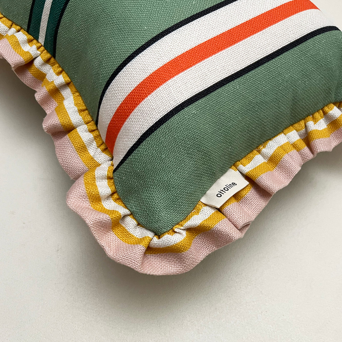 Frilled Cushion Medium: Sporty Stripes - Green