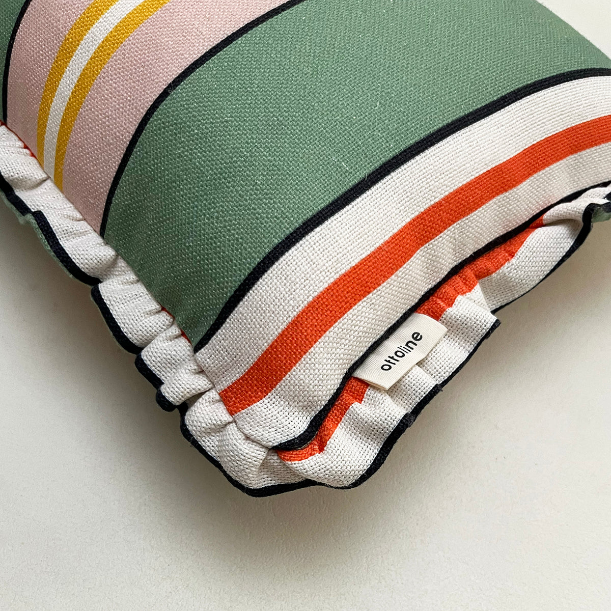 Frilled Cushion Medium: Sporty Stripes - Green