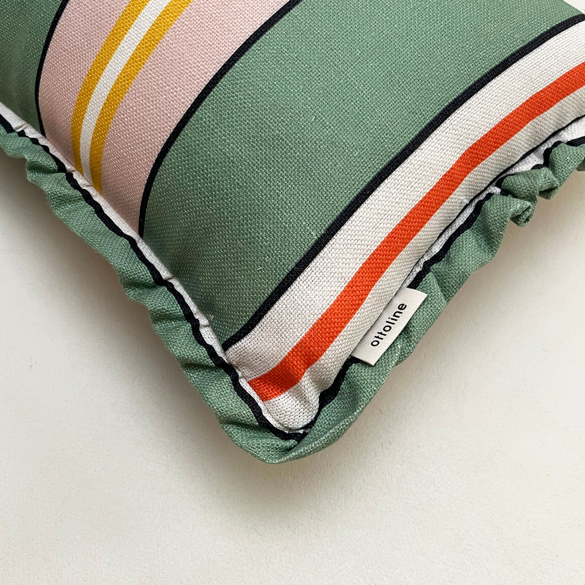 Frilled Cushion Medium: Sporty Stripes - Green