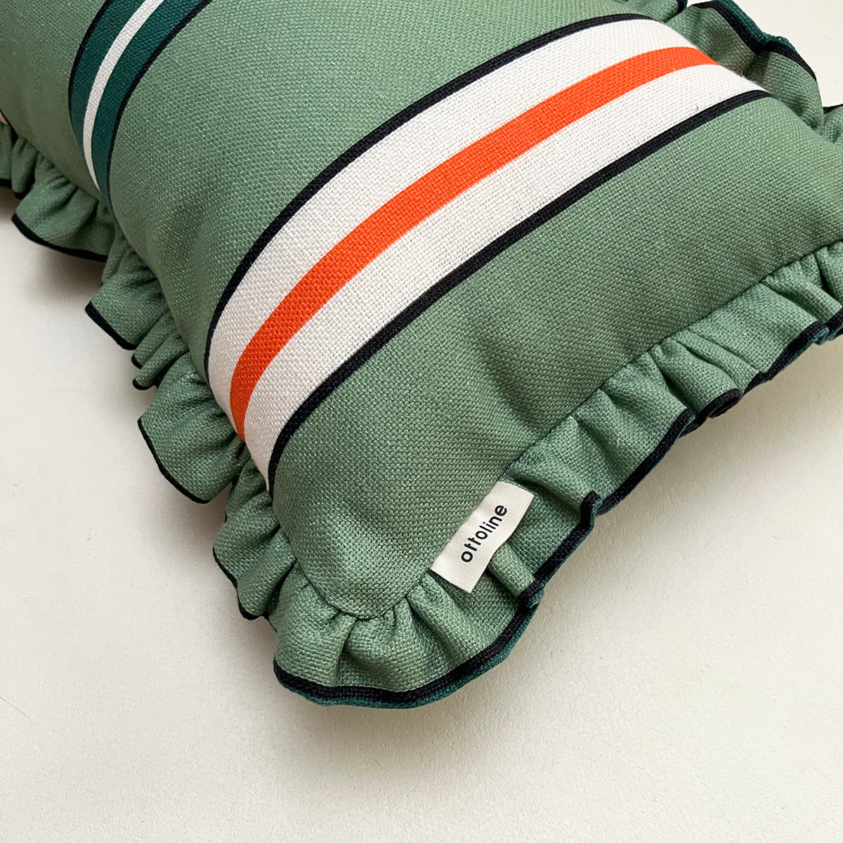 Frilled Cushion Medium: Sporty Stripes - Green