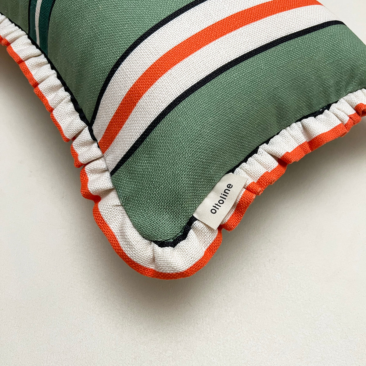 Frilled Cushion Medium: Sporty Stripes - Green