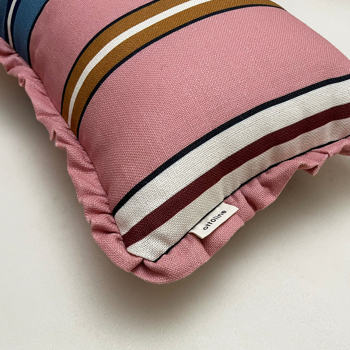 Frilled Cushion Medium: Sporty Stripes - Pink