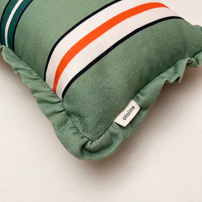 Frilled Cushion Medium: Sporty Stripes - Green