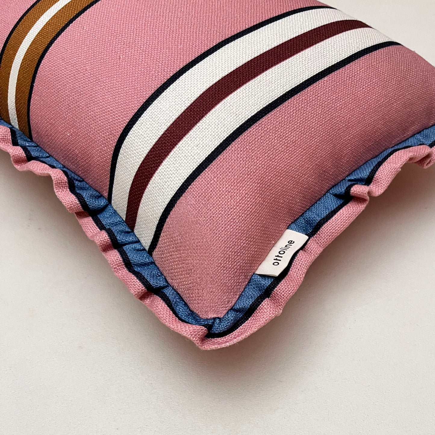 Frilled Cushion Medium: Sporty Stripes - Pink