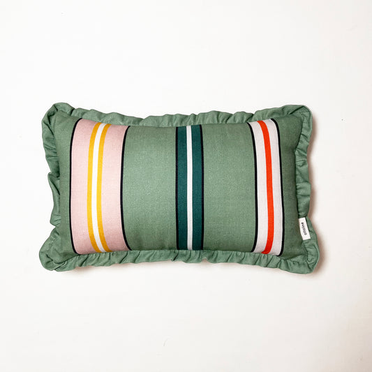 Frilled Cushion Medium: Sporty Stripes - Green