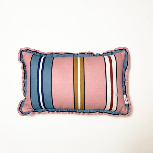 Frilled Cushion Medium: Sporty Stripes - Pink