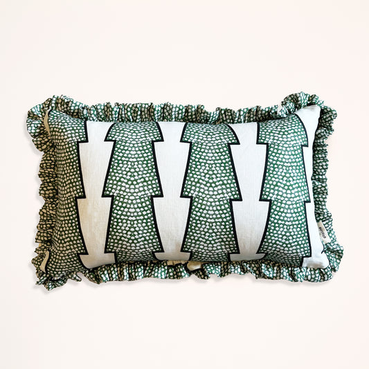 Frilled Cushion Medium: Spot and arrow - Green