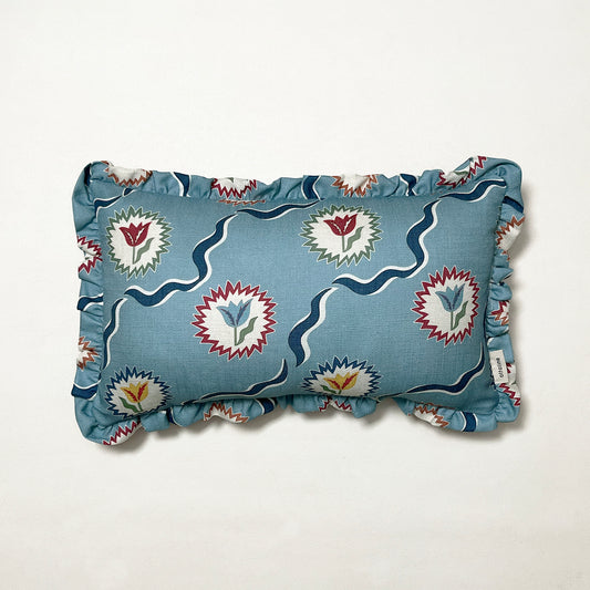 Frilled Cushion Medium: Tulips of Belgravia - Blue