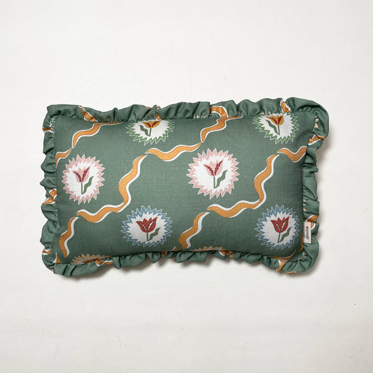 Frilled Cushion Medium: Tulips of Belgravia - Green
