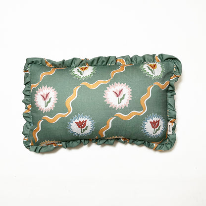 Frilled Cushion Medium: Tulips of Belgravia - Green