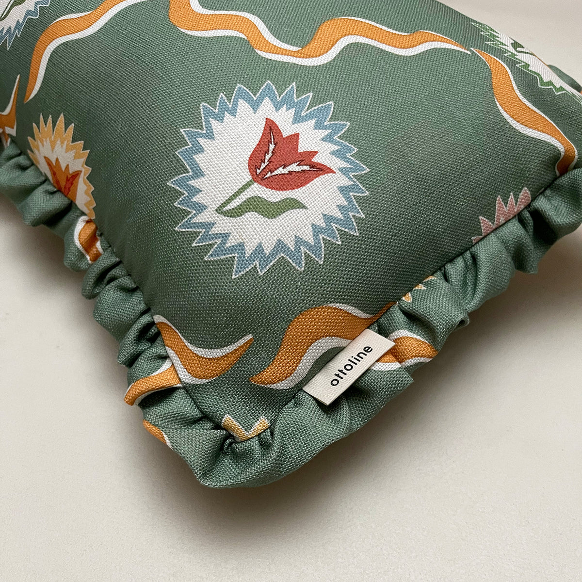 Frilled Cushion Medium: Tulips of Belgravia - Green