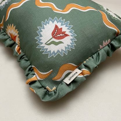 Frilled Cushion Medium: Tulips of Belgravia - Green