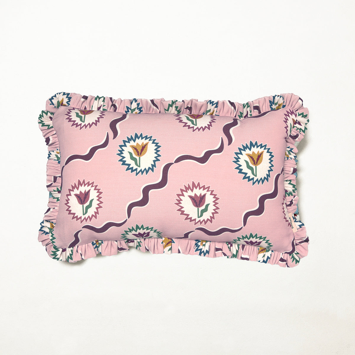 Frilled Cushion Medium: Tulips of Belgravia - Burgundy