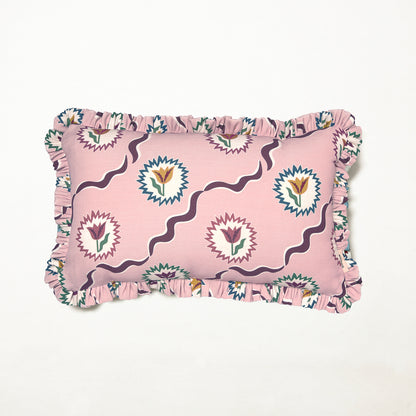 Frilled Cushion Medium: Tulips of Belgravia - Burgundy