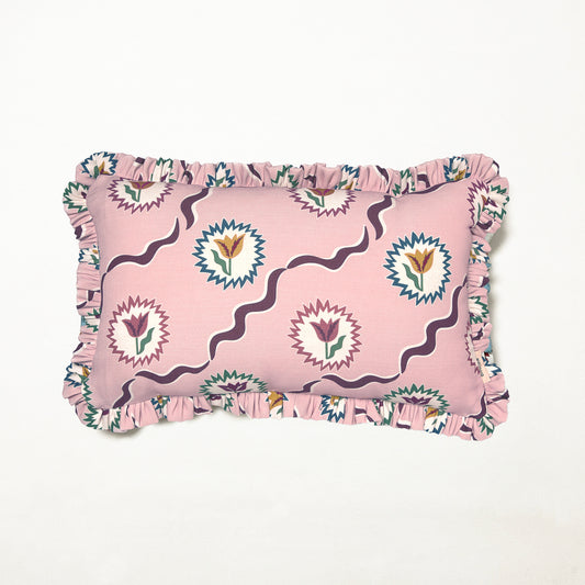 Frilled Cushion Medium: Tulips of Belgravia - Burgundy